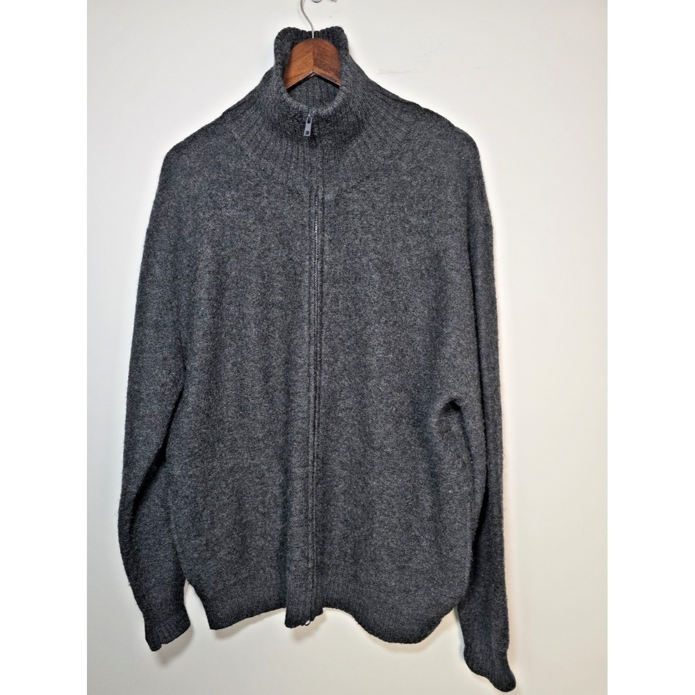 Vtg ALLEN SOLLY Mens Sweater Sz L  Gray 100%‎ Wool Zip Jacket Cardigan 2 Pockets